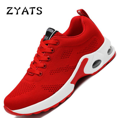 ZYATS รองเท้าผ้าใบผู้หญิงสำหรับรองเท้ากีฬาแฟชั่นวิ่งกลางแจ้งสีแดง,รองรับแรงกระแทกด้านล่าง