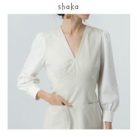 [EXCLUSIVE] Shaka - Pencil Midi Dress DS-A210825 เดรสทรงดินสอ ความยาวคลุมเข่า ผ่าชายด้านหลัง แขนยาวพอง (Puff Sleeve) มีวอลลุ่ม