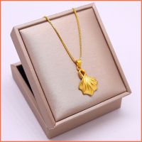 ?Original Vietnamese Sand Gold Necklace Womens Ginkgo Leaf Pendant Simulation Fine Gold Valentines Day Gift Jewelry