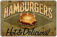 【CW】 Hamburgers Hot  amp; Fast Food Restaurant Tin Sign 12x16