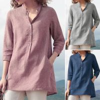 ZANZEA Womens 34 Sleeve V Neck Button Down Casual Loose Blouse