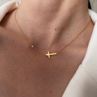 Delicate Petite Sideway Cross Necklaces Pendant Women Stainless Steel Thin Chain Link Christian Jewelry Fashion Chain Necklaces