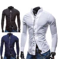 ผู้ชายอย่างเป็นทางการ Slim Fit เสื้อแขนยาว Stand Collar Dress Chemise แฟชั่นเสื้อลำลอง Social Camisa Business Office เครื่องแต่งกาย