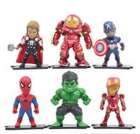 [AhQ ornaments] 6ชิ้น Avengers Iron Man กัปตันอเมริกา Spider Man Hulk Thor Action Figure ของเล่นเด็กการ์ตูนตัวเลขสำหรับเพื่อน Gift