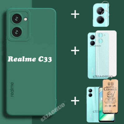 4in1สำหรับ Realme C33 C30 Realme C30S เคสโทรศัพท์ซิลิโคนนุ่ม + ฟิล์มเซรามิกหน้าจอ + ฟิล์มเลนส์ + ฝาหลัง