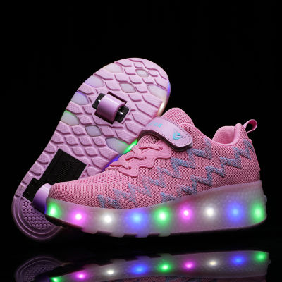 ชาร์จเด็กรองเท้าไฟ LED Roller skate shoes รองเท้ารองเท้าสเก็ตลูกกลิ้งเด็กไฟ LED UP รองเท้าติดล้อสเก็ตรองเท้าโรลเลอร์รองเท้าชาร์จโดย USB Roller skate shoes