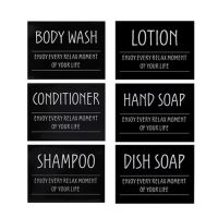 Bathroom Labels Set 6PCS Waterproof Refillable Bottles Stickers for Dish Soap Body Wash Conditioner Shampoo Display Wall Stickers  Decals