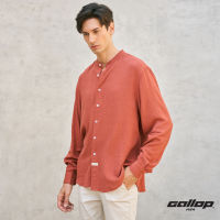 GALLOP : Mens Wear เสื้อเชิ้ตคอจีนแขนยาว ผ้าลินิน (Long Sleeve Round-Neck Chinese Style) รุ่น GW9025 สี Brick- ส้มอิฐ