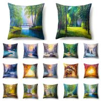 Clarissali 45x45cm  Four Landscape Scenery Polyester Pillowcase Cushion Cover Decoration Waist Throw Pillows