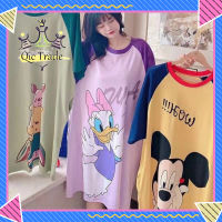 【จัดส่งที่รวดเร็ว✨】Women Milk Silk Cartoon Print Nightdress Round Neck Short Sleeve Pajamas Loose Homewear Nightgown Shirt Casual Sleepdress