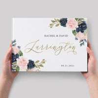 Floral Wedding Guest Book, Navy Blush Instant Photo Ablum,Alternative Guestbook,Personalized Gold Foil Guestbook,Gift for Couple