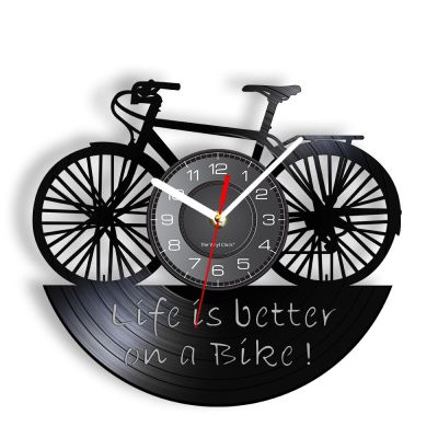 จักรยานย้อนยุคใหม่ (สไตล์) นาฬิกาติดผนังแบบวินเทจแผ่นเสียงนาฬิกา LP นักปั่นจักรยานศิลปะบนผนังขี่จักรยานการตกแต่งบ้านนักปั่นจักรยานนาฬิกาของขวัญย้อนยุค