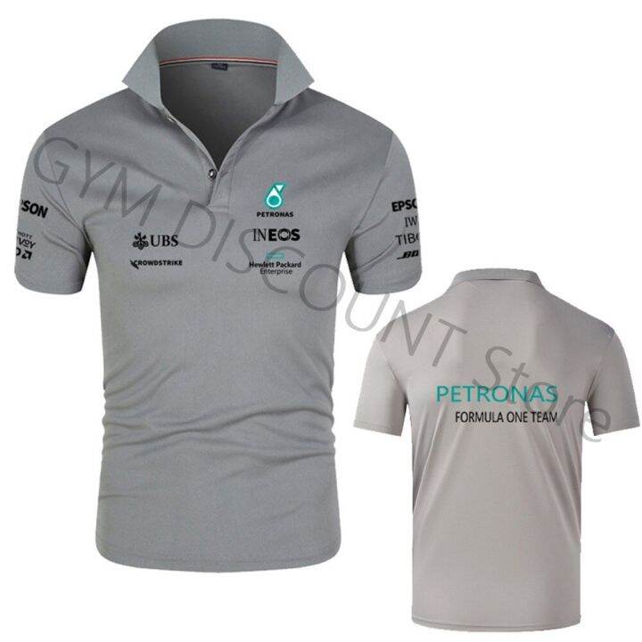 f1ทีมเปโตรนาสแบบใหม่แฟนรถแข่งเสื้อยืดกีฬากลางแจ้งขนาดใหญ่พิเศษเสื้อเชิ้ตโปโลสตรีโลโก้ทีมแขนสั้น2023