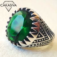 925 Vintage Thai Silver Emerald Ring For Men And Women Gift Silver Jewelry Wholesale Sizi From 8 To 12