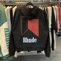 RHUDE Hooded ผู้ชายผู้หญิงคุณภาพดีที่สุดไฮสตรีทแฟชั่นแบบหลวมมีฮู้ด Rhude เสื้อสวมศีรษะลำลอง Streetwear เสื้อกีฬาแขนยาวพิมพ์โลโก้ผู้ชาย