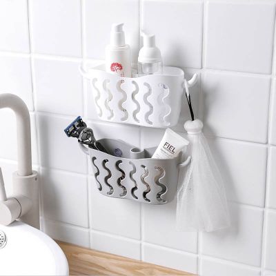 【CC】✕◑  1 Pcs Plastic Storage Hanging Basket Sink Organizer Multifunctional Scrubbers Holder Sponges Soaps Sucker Drain Rack