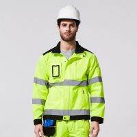 เสื้อแจ็คเก็ตสะท้อนแสง Hi-Vis Lime สีเขียวเหลืองเพื่อความปลอดภัยสําหรับผู้ชาย