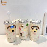 Jomoo ถ้วยสแตนเลสเก็บความร้อน500มล. พร้อมหลอด (ของขวัญฟรี) ถ้วยกาแฟพกพาการ์ตูนน่ารักๆ Nsulated ร้อนแรงและกระบอกน้ำเก็บความเย็นเด็กสาวเด็กของขวัญวันหยุด