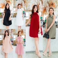 Mini Pleat Dress เดรสสั้นคอปก เนื้อผ้าอัดพลีทอยู่ทรงสวย ฟรีไซส์