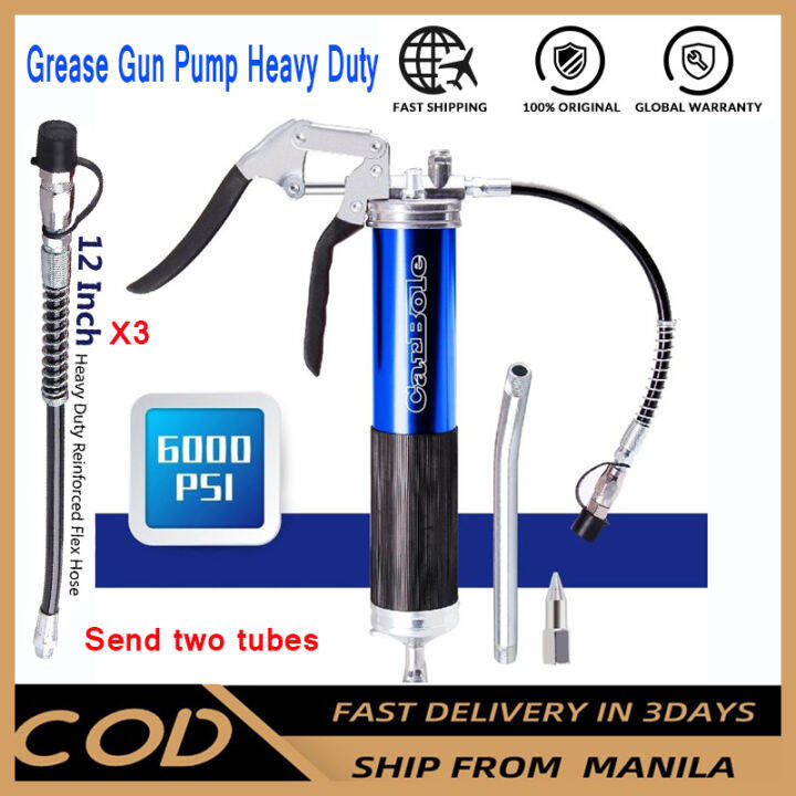 Grease Gun Pump Heavy Duty 6000PSI 14 Oz 12" Flex Hose Pistol Grip