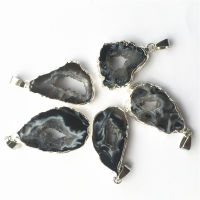 Natural Brazilian Electroplated Silver Color Agates Pendants Edged Slice Open Geode Drusy Druzys for Men Women Jewelry Making