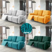 1 2 3 Seater Velvet Recliner Sofa Cover Elastic Split All-inclusive Sofa Slipcovers Lounge Armchair Covers with Side Pocket