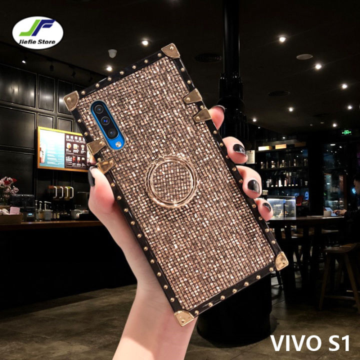 jiefie-เคสสำหรับ-vivo-มือถือเพชรสี่เหลี่ยมแวววาว-s1-s1-prosoft-back-ขอบแข็งที่ป้องกันคลุมหลังเต็มขาตั้งเคสที่มีห่วง