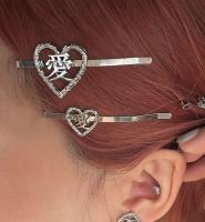 New Heart Love Chinese Letter Hairpin Hair Clip for Women Silver Color Hollow Barrettes Y2K Fashion Hair Accessories HUANZHI