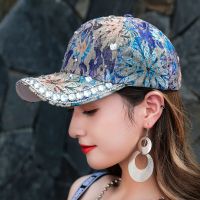 HOT★2021 autumn lace color baseball cap outdoor shade with diamond reflective rainbow cat eye baseball cap girl hat