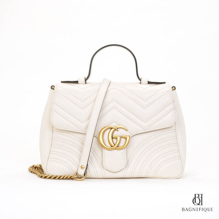 GUCCI MARMONT TOP HANDLE SMALL WHITE CALF GHW Lazada.co.th