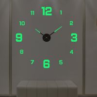 ZZOOI Large Luminous 3D Wall Clock Frameless Wall Clocks DIY Digital Clock Wall Stickers Silent Clock for Home Living Room Wall Decor