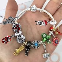 Disney Marvel Avengers Charms Bracelet Spider-Man DIY Bijoux For Women Iron Hulk Infinity Stones Gauntlet Dangle Superhero Beads