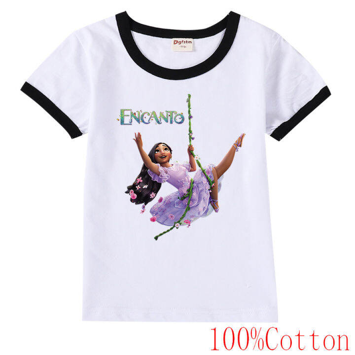 encanto-เสื้อยืดแขนสั้นเด็กผู้ชายเด็กผู้หญิง-เสื้อคอกลมลายการ์ตูนทรงหลวมเสื้อผ้าเด็กฤดูร้อนปี8813เสื้อยืดพิมพ์ลายเข้าได้กับทุกชุด