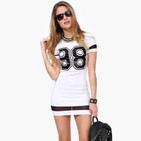 Sexy Figure Printed Pack Hip Dress Women Short Sleeve Crew Neck Mini Leisure Club School Wear