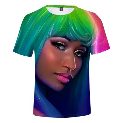 นักร้องแร็พ Nicki Minaj 3d พิมพ์เสื้อยืดผู้ชายผู้หญิงฤดูร้อนแฟชั่นลำลองฮาราจูกุแขนสั้นคอกลมเสื้อโอเวอร์ไซส์