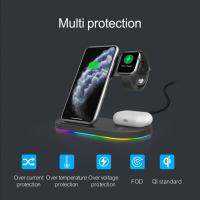 4 In1 Wireless Charger Stand สำหรับ 14 13 Pro Max 8 7 Samsung 54 Active 21 Buds 30W Fast Charging Dock Station