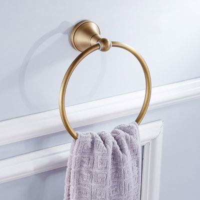 【jw】▲▤  Antigo redondo toalha prateleira de bronze titular redonda anel fixado na parede toalheiro acessórios do banheiro ferragem