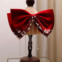 Gifts BrideS Wedding Headwear Back Brain Area Beading, Flowing Su Da Bow Hair Folder Chinese Bartender Wine Red