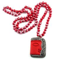 ZZOOI Free Shipping Fashion Jewelry Crystal Glass Long Knotted Handmake Paved Red buddha Pendant Necklaces Women Ethnic Necklace