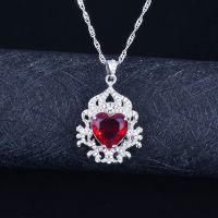 Genuine 925 Sterling Silver Origin Ruby Pendant Necklace For Women Trendy Ruby Gemstone Geometric Necklace Pendant Females Girls