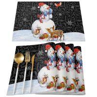 4/6 Pcs Placemat Christmas Snowman Reindeer Kitchen Placemat Christmas Coffee Dining Table Mats Coaster Pad