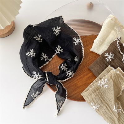 【YF】 Linen Cotton Lace Triangle Scarf For Women Floral Sunscreen Headscarf Small Shawls Ladies Hair Headband Office Neckerchief