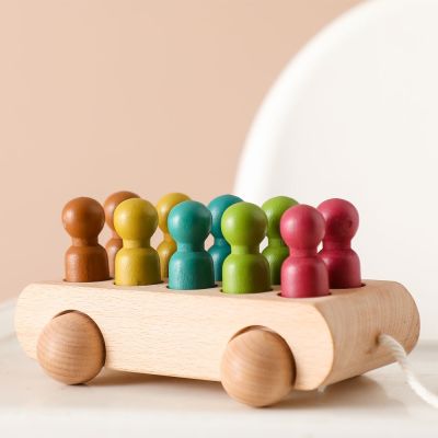 【jw】♣❅  Wood Colorful Beech Trolley Babies From 1 Year To 3 With 10 Dolls Games Development Baby