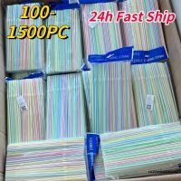 100/300/500/1500Pcs Disposable Plastic Straws for Kitchenware Bar Party Event Alike Supplies Striped Cocktail Drinking Straws