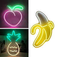 LED Fruit Neon Sign Light Lamp Acrylic Backplane Banana Peach Pineapple Nightlight Decor Room Party Shop Birthday USB Powered