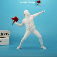 THROW FLOWER - White Resin Banksy Sculptures Flower Thrower Statue Bomber Home Decoration Desk Accessories Collectible Figurine Decorative Interior