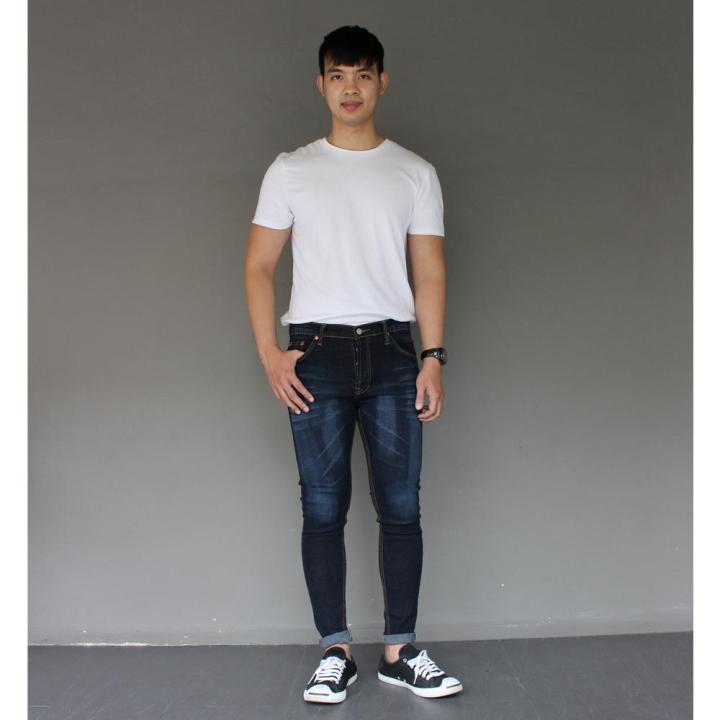 golden-zebra-jeans-กางเกงยีนส์ชายขาเดฟสีมิดไนท์บลู-ผ้ายืดฟอกลายหนวด