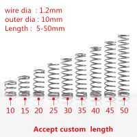 【✱2023 HOT✱】 zhongkouj558251 10ชิ้น/ล็อต1.2มม. 1.2x1 0สเตนเลสสตีลสายไฟสปริงอัดเส้นผ่านศูนย์กลาง1.2มม. เส้นผ่านศูนย์กลางภายนอก10มม. ยาว10-50มม