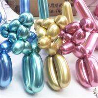 GOHILLER 10pcs สีสัน ปาร์ตี้วันเกิด งานแต่งงาน ตกแต่ง เมทัลลิก ลูกบอลแบบจำลอง ลูกโป่งยาววิเศษ DIY Strip