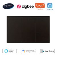 ◑ Yagusmart Tuya Zigbee Wall Light Smart Switch No Neutral 1 2 3 Gangs Black US AU Interruptor Alexa Google Home Voice Control